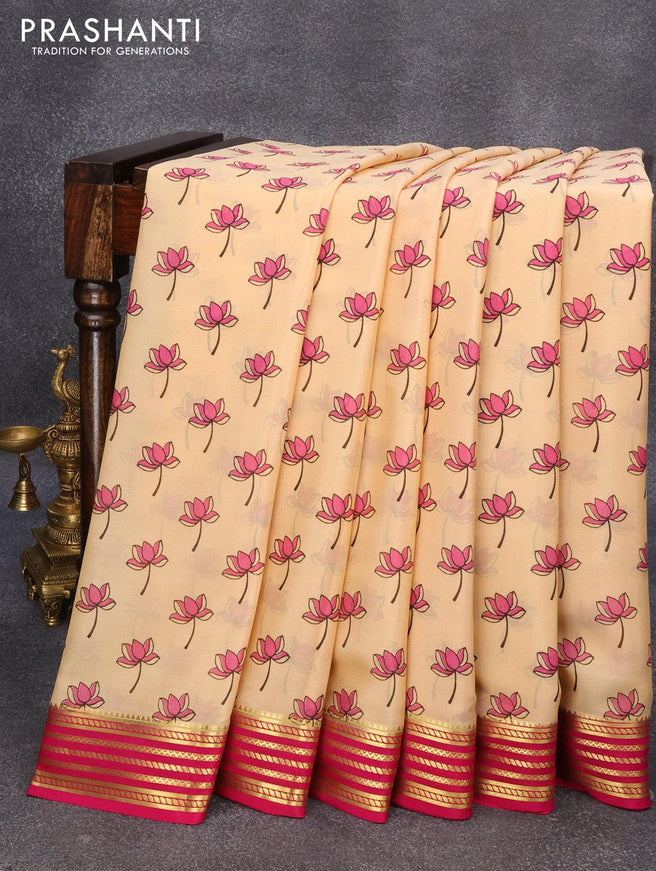 Printed crepe silk sraee sandal and pink with allover floral butta prints and zari woven border - {{ collection.title }} by Prashanti Sarees