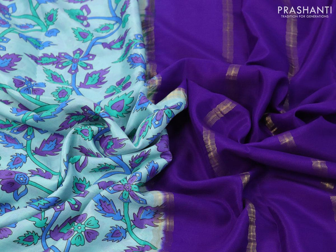 Printed crepe silk sraee teal blue and blue with allover prints and zari woven border - {{ collection.title }} by Prashanti Sarees