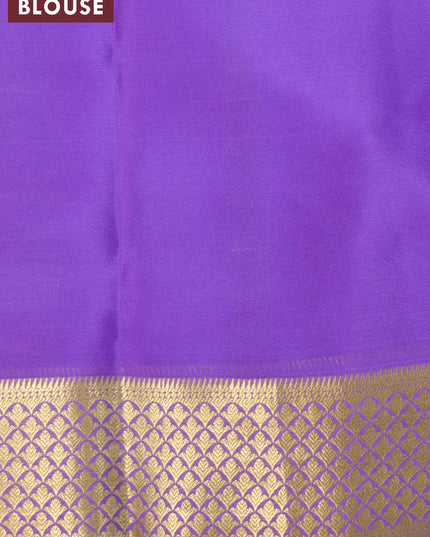 Printed crepe silk sraee yellow and lavender with allover kalamkari prints and zari woven border - {{ collection.title }} by Prashanti Sarees