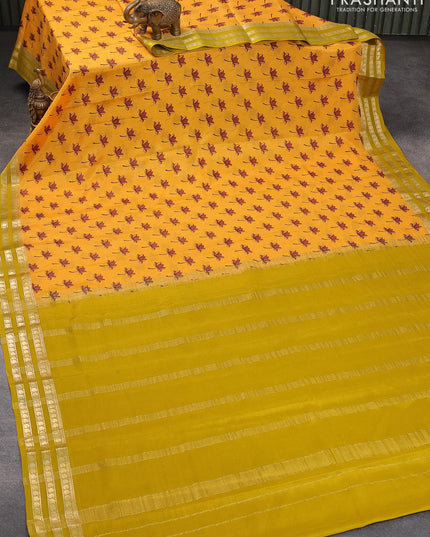 Printed crepe silk sraee yellow and mustard yellow with allover floral butta prints and zari woven border - {{ collection.title }} by Prashanti Sarees