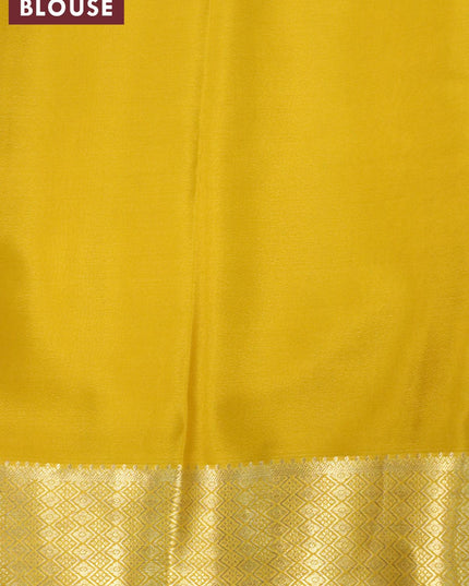 Printed crepe silk sraee yellow and mustard yellow with allover kalamkari prints and zari woven border - {{ collection.title }} by Prashanti Sarees