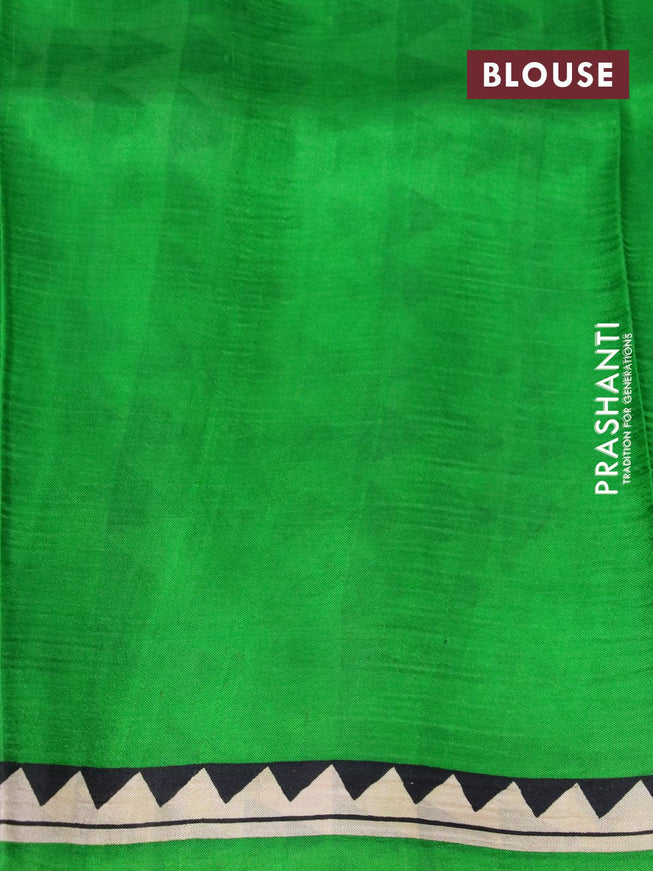 Printed silk saree black and light green with allover floral prints and simple border - {{ collection.title }} by Prashanti Sarees