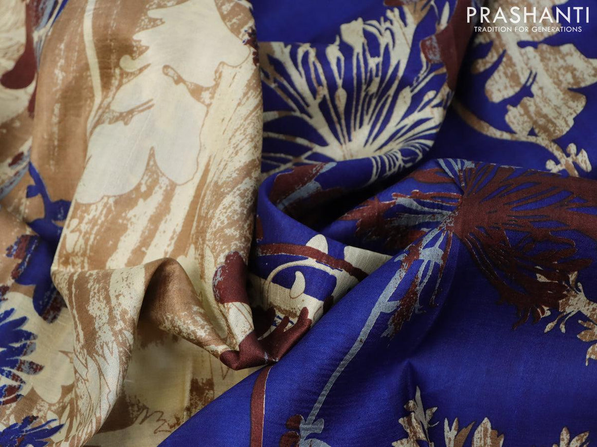 Printed silk saree cream and brown with allover prints and simple border - {{ collection.title }} by Prashanti Sarees