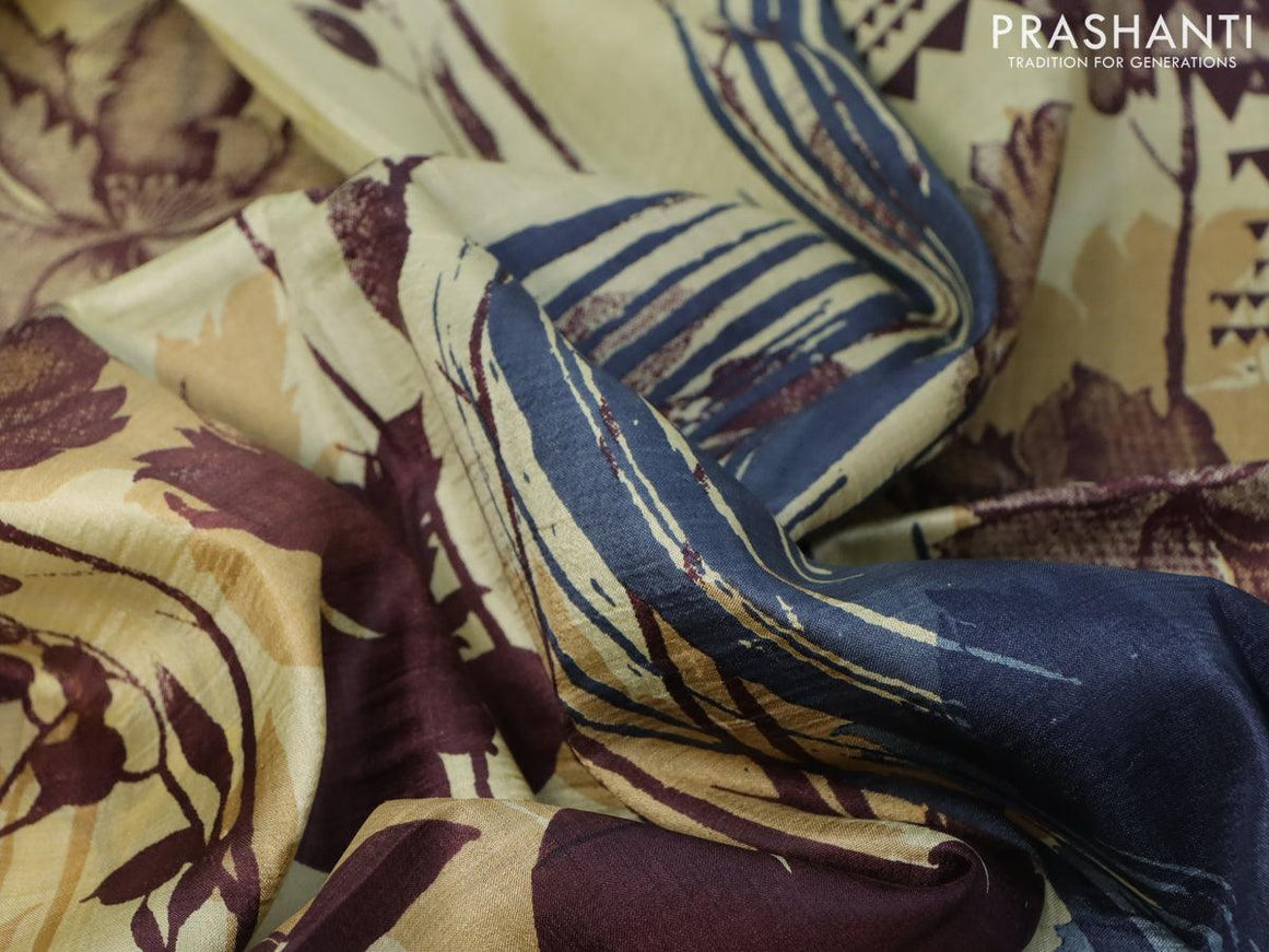 Printed silk saree cream and grey with allover floral prints and simple border - {{ collection.title }} by Prashanti Sarees
