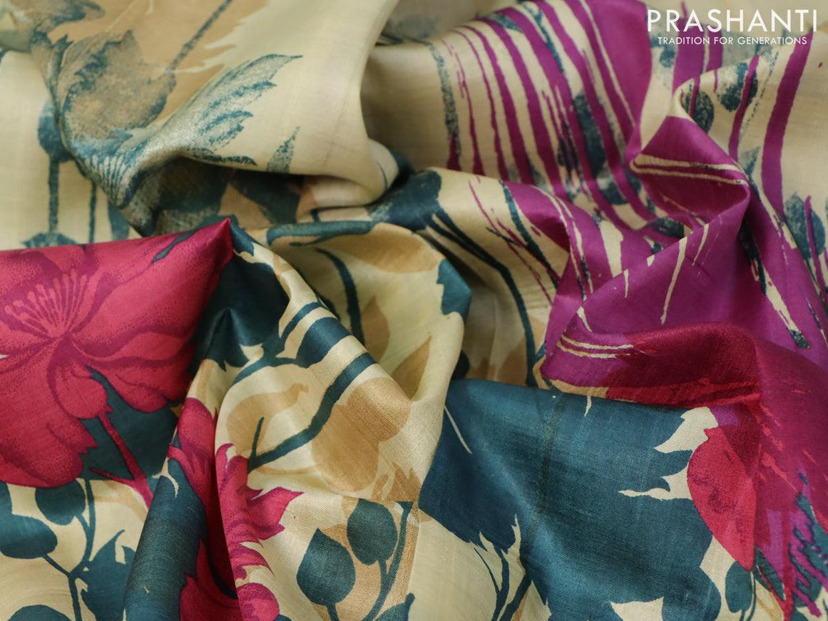 Printed silk saree cream and purple with allover floral prints and simple border - {{ collection.title }} by Prashanti Sarees