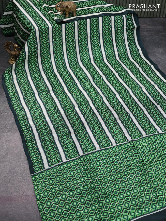 Printed silk saree dark green with allover ikat prints and printed border - {{ collection.title }} by Prashanti Sarees