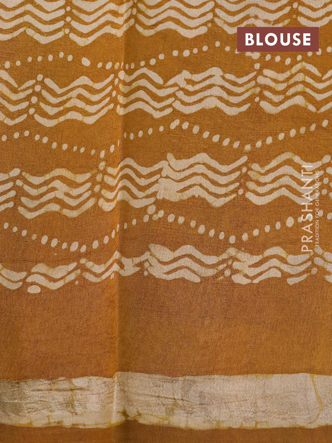 Printed silk saree dark mustard with allover batik prints and printed border - {{ collection.title }} by Prashanti Sarees