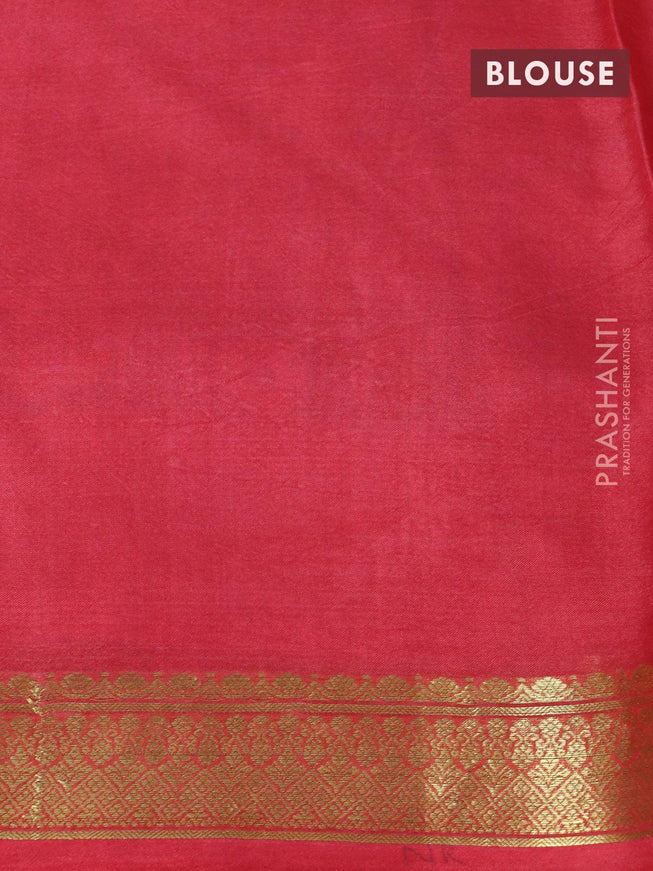 Printed silk saree green and pink with allover kalamkari prints and zari woven border - {{ collection.title }} by Prashanti Sarees