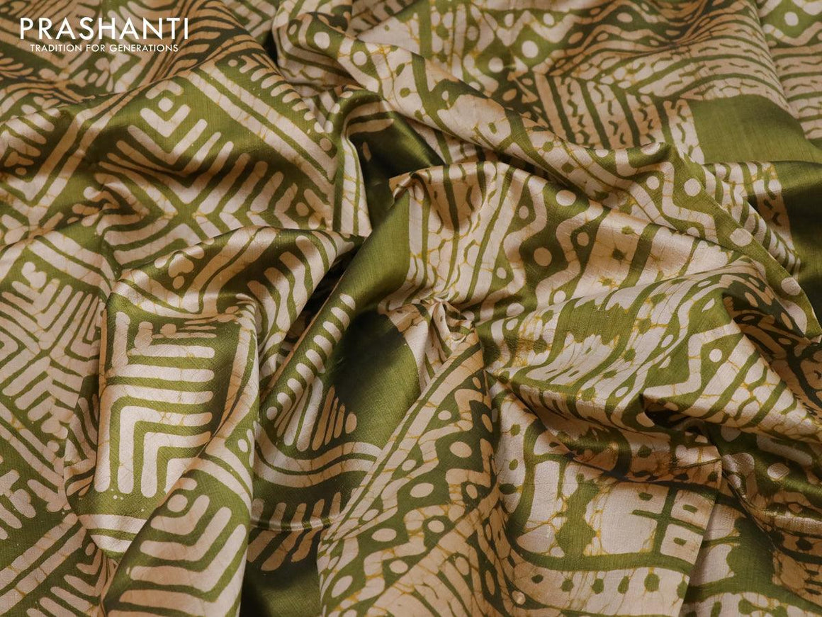 Printed silk saree green shade with allover batik prints and printed border - {{ collection.title }} by Prashanti Sarees