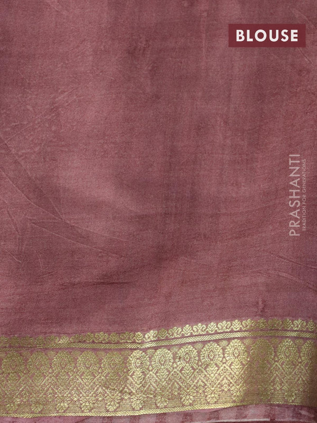 Printed silk saree greyish blue and pastel brown with allover kalamkari prints and zari woven border - {{ collection.title }} by Prashanti Sarees