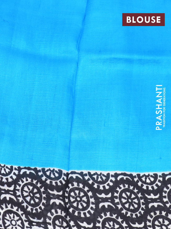 Printed silk saree light blue and green off white with plain body and printed border - {{ collection.title }} by Prashanti Sarees