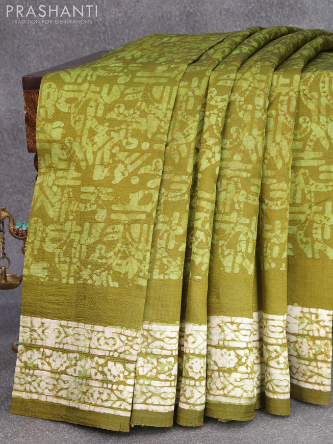 Printed silk saree light green shade with allover batik prints and printed border - {{ collection.title }} by Prashanti Sarees