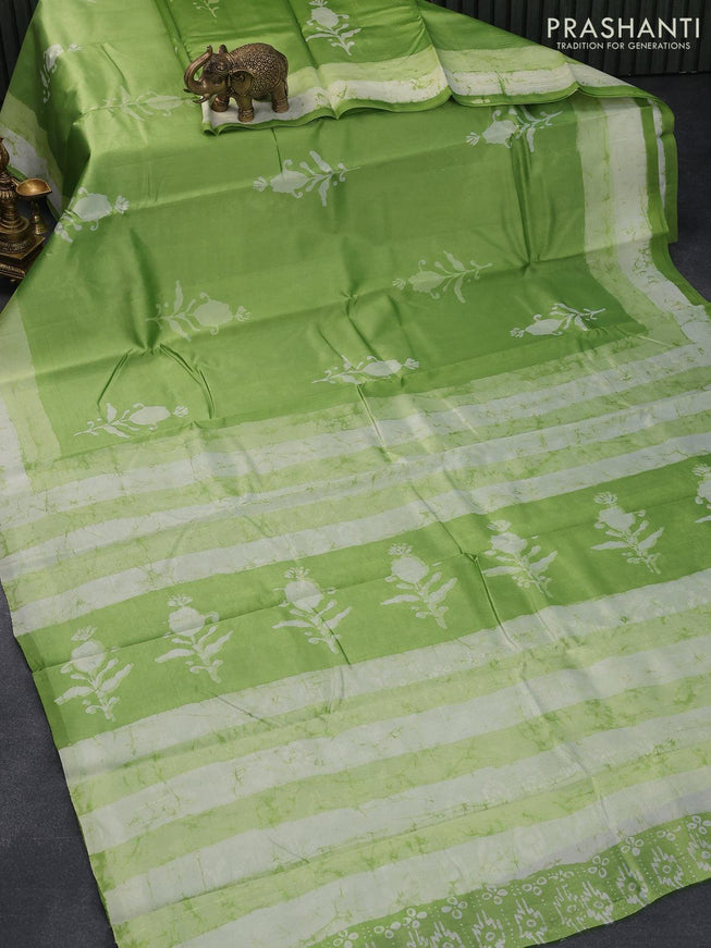 Printed silk saree light green with butta prints and printed border - {{ collection.title }} by Prashanti Sarees