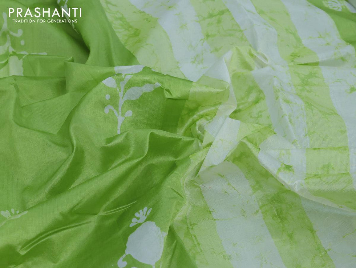 Printed silk saree light green with butta prints and printed border - {{ collection.title }} by Prashanti Sarees