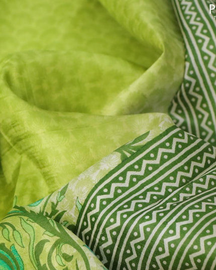 Printed silk saree lime green and green with allover floral prints and floral printed simple border - {{ collection.title }} by Prashanti Sarees