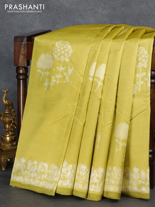 Printed silk saree lime yellow with butta prints and printed border - {{ collection.title }} by Prashanti Sarees