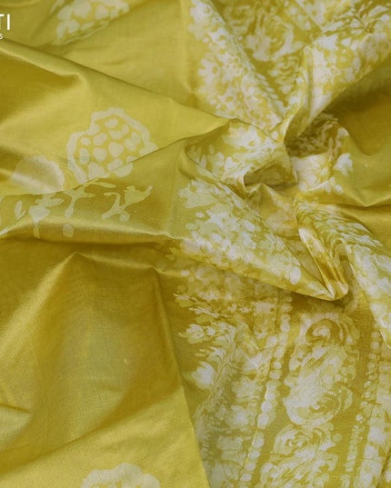 Printed silk saree lime yellow with butta prints and printed border - {{ collection.title }} by Prashanti Sarees