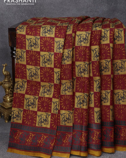 Printed silk saree maroon and multi colour with allover prints and printed border - {{ collection.title }} by Prashanti Sarees