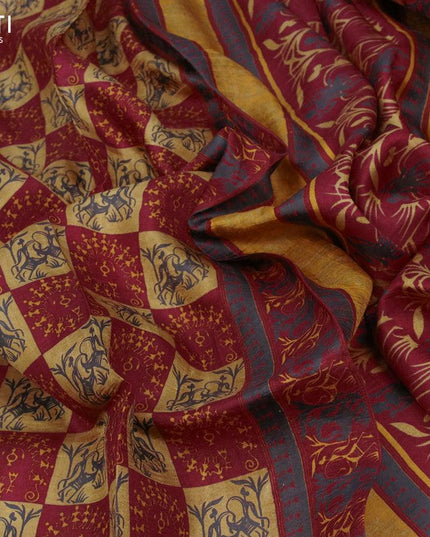 Printed silk saree maroon and multi colour with allover prints and printed border - {{ collection.title }} by Prashanti Sarees