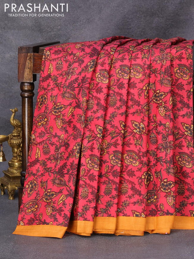 Printed silk saree maroon and mustard yellow with allover prints and simple border - {{ collection.title }} by Prashanti Sarees
