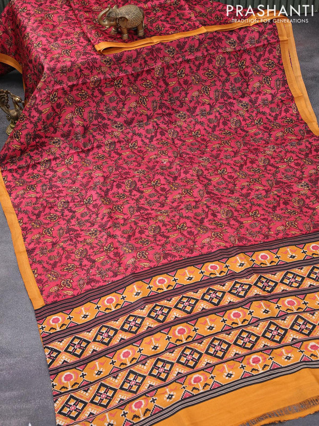 Printed silk saree maroon and mustard yellow with allover prints and simple border - {{ collection.title }} by Prashanti Sarees
