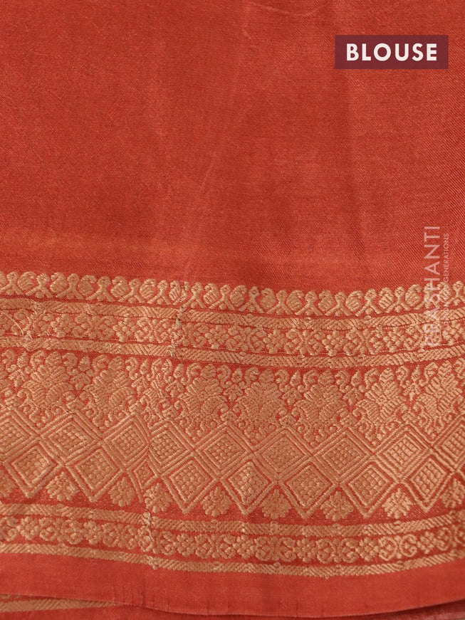 Printed silk saree maroon and rustic orange with allover floral prints and thread woven border - {{ collection.title }} by Prashanti Sarees