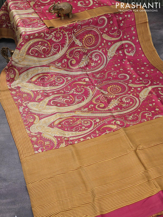 Printed silk saree maroon and sandal with allover kalamkari prints and simple border - {{ collection.title }} by Prashanti Sarees