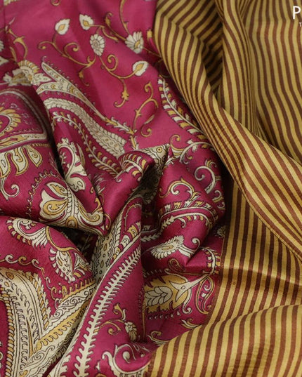 Printed silk saree maroon and sandal with allover kalamkari prints and simple border - {{ collection.title }} by Prashanti Sarees