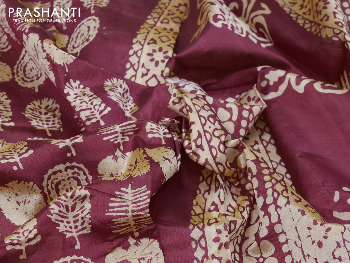 Printed silk saree maroon with allover prints and printed border - {{ collection.title }} by Prashanti Sarees
