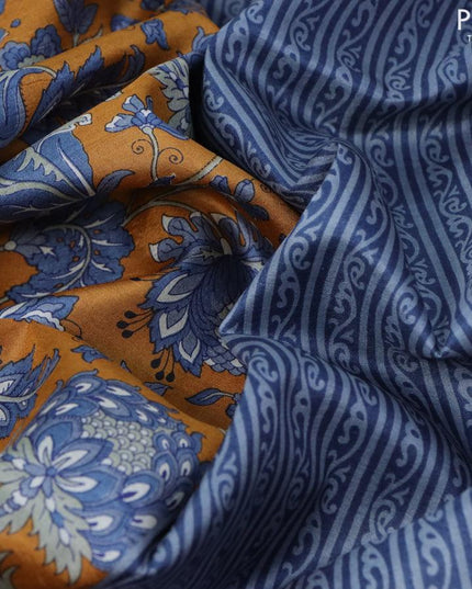 Printed silk saree mustard shade and grey shade with allover kalamkari prints and thread woven border - {{ collection.title }} by Prashanti Sarees