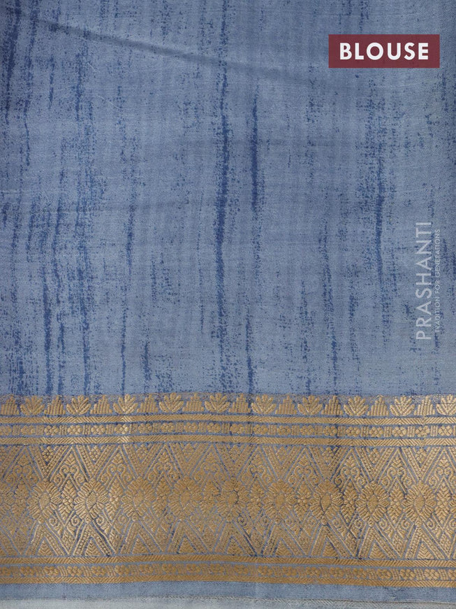 Printed silk saree mustard shade and grey shade with allover kalamkari prints and thread woven border - {{ collection.title }} by Prashanti Sarees