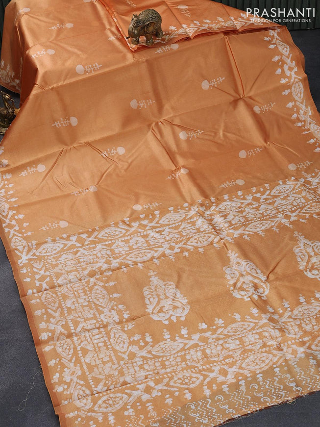 Printed silk saree pale orange with batik prints and printed border - {{ collection.title }} by Prashanti Sarees