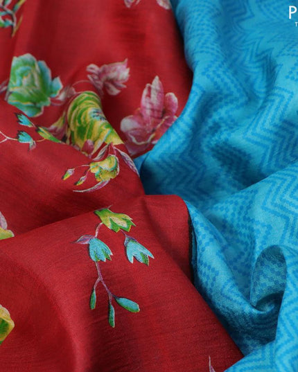 Printed silk saree red and light blue with allover floral prints and simple border - {{ collection.title }} by Prashanti Sarees
