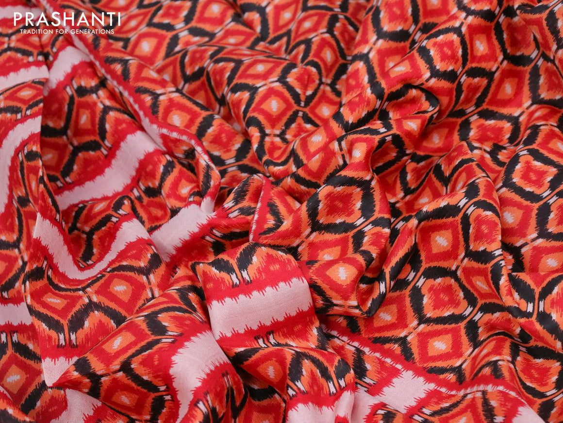 Printed silk saree red and orange with allover ikat prints and printed border - {{ collection.title }} by Prashanti Sarees
