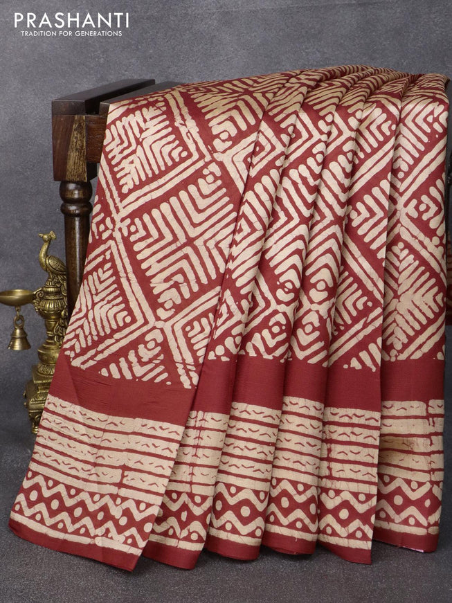 Printed silk saree red with allover batik prints and printed border - {{ collection.title }} by Prashanti Sarees