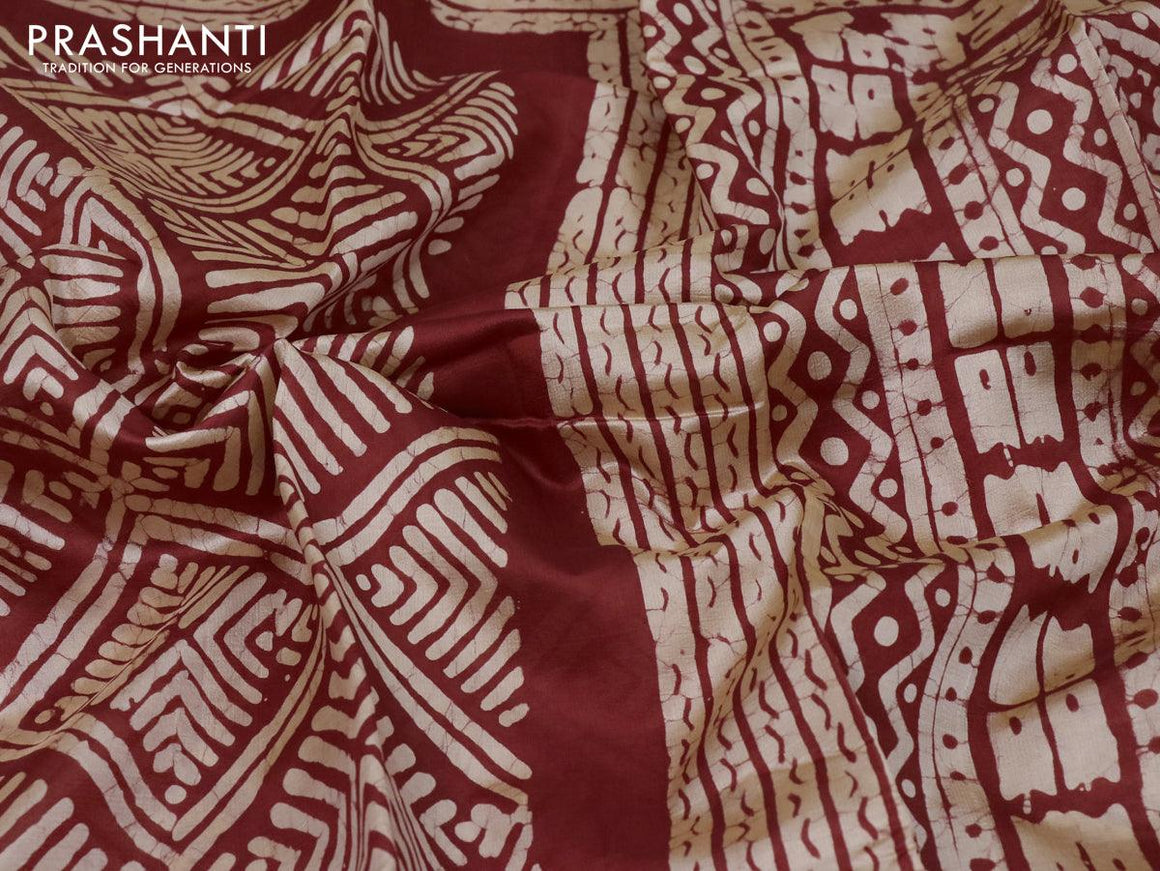 Printed silk saree red with allover batik prints and printed border - {{ collection.title }} by Prashanti Sarees