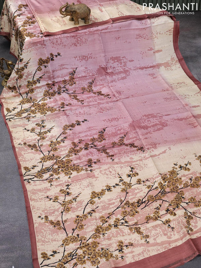 Printed silk saree rosy brown and brown with allover prints and printed border - {{ collection.title }} by Prashanti Sarees