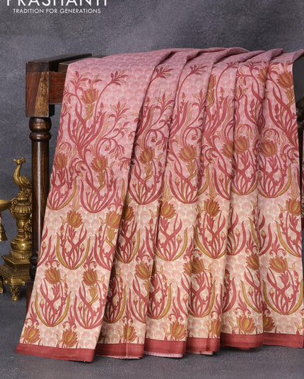 Printed silk saree rosy brown and maroon with allover floral prints and floral printed simple border - {{ collection.title }} by Prashanti Sarees