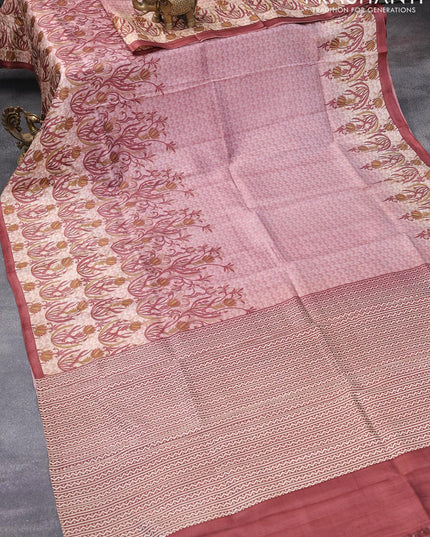 Printed silk saree rosy brown and maroon with allover floral prints and floral printed simple border - {{ collection.title }} by Prashanti Sarees