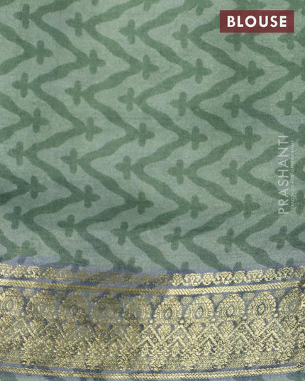 Printed silk saree sandal and pastel green with allover kalamkari prints and zari woven border - {{ collection.title }} by Prashanti Sarees
