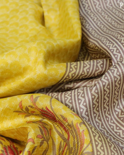 Printed silk saree yellow and brown with allover floral prints and floral printed simple border - {{ collection.title }} by Prashanti Sarees