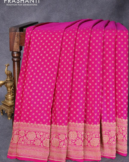 Pure banarasi crepe saree pink and grey with allover thread & zari woven butta weaves and woven border and pichwai prints embroidery work readymade blouse - {{ collection.title }} by Prashanti Sarees