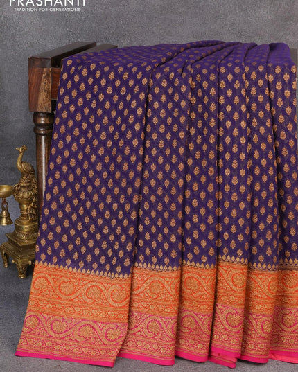 Pure banarasi georgette saree navy blue and pink with allover thread & zari woven butta weaves and woven border - {{ collection.title }} by Prashanti Sarees
