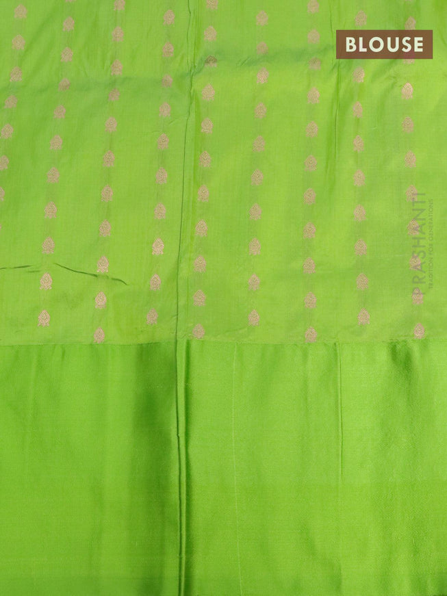 Pure banarasi katan silk saree blue and light green with zari woven buttas and floral zari woven border - {{ collection.title }} by Prashanti Sarees