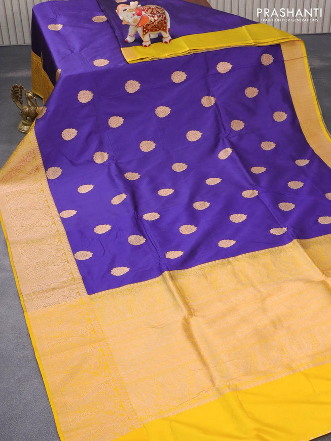 Pure banarasi katan silk saree blue and yellow with zari woven buttas and zari woven border - {{ collection.title }} by Prashanti Sarees