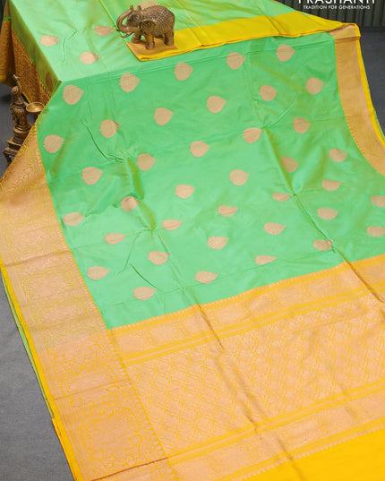 Pure banarasi katan silk saree green shade and yellow with zari woven buttas and floral zari woven border - {{ collection.title }} by Prashanti Sarees