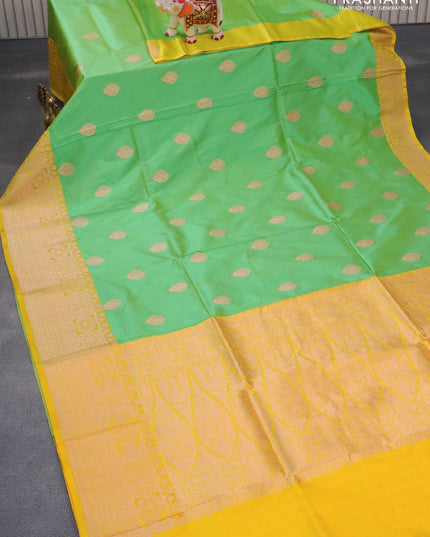 Pure banarasi katan silk saree light green and yellow with zari woven buttas and zari woven border - {{ collection.title }} by Prashanti Sarees