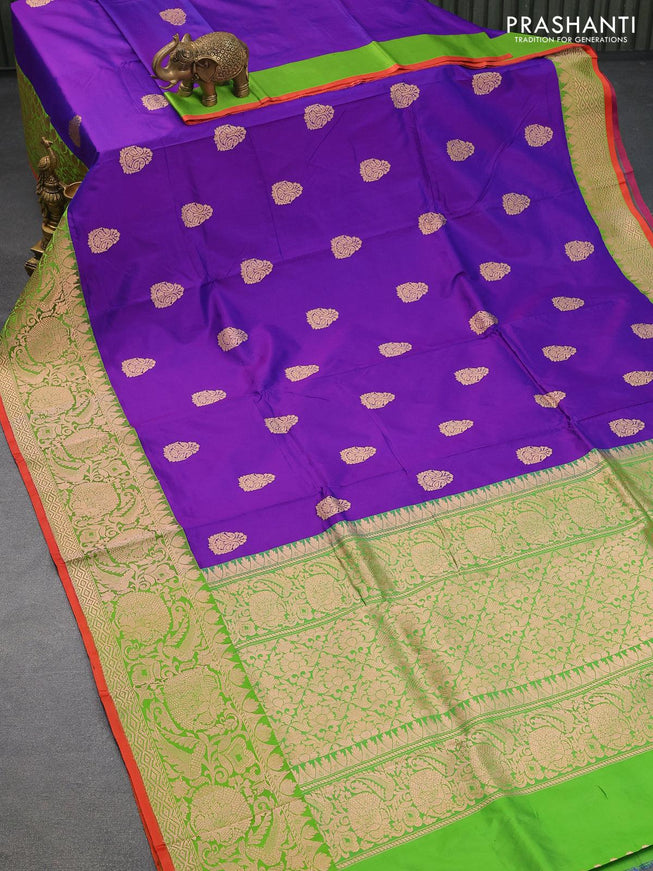 Pure banarasi katan silk saree violet and light green with zari woven buttas and floral zari woven border - {{ collection.title }} by Prashanti Sarees