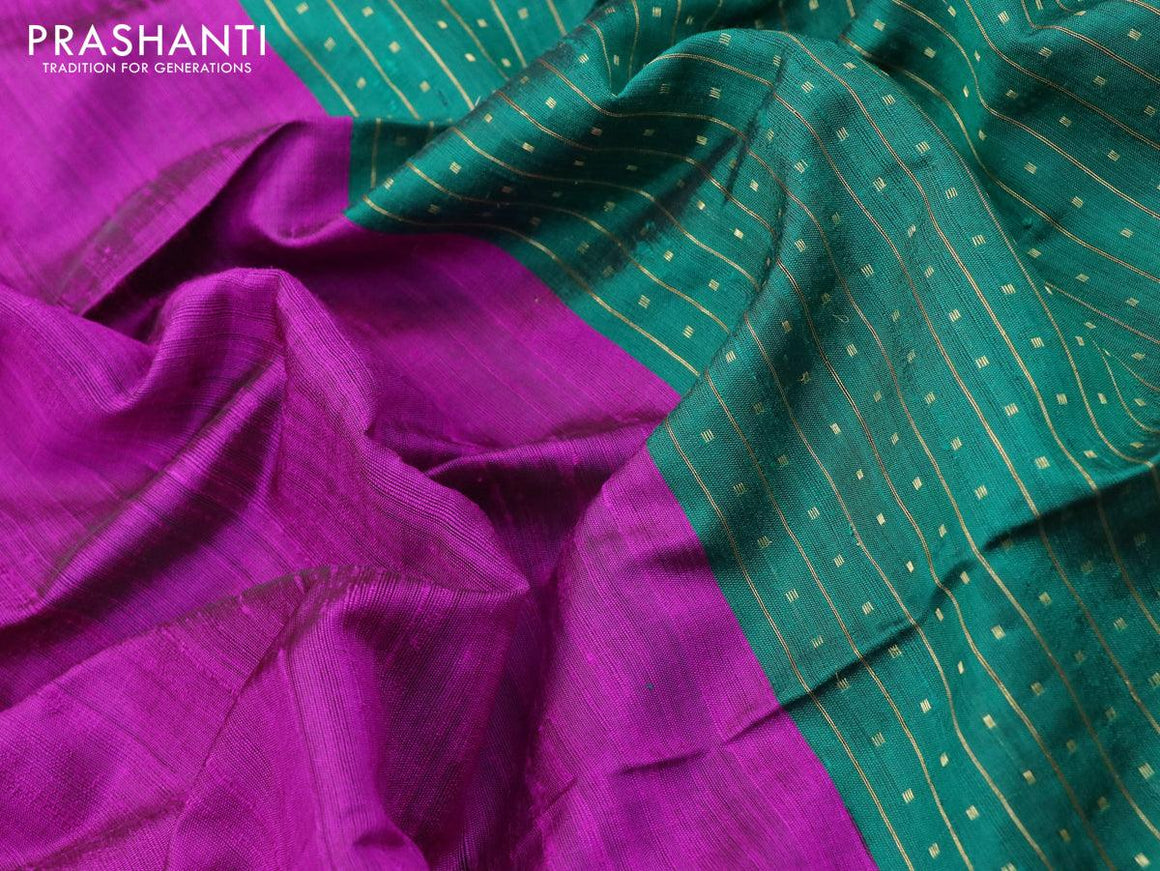 Pure dupion silk saree magenta pink and green with plain body and temple design zari checked border - {{ collection.title }} by Prashanti Sarees