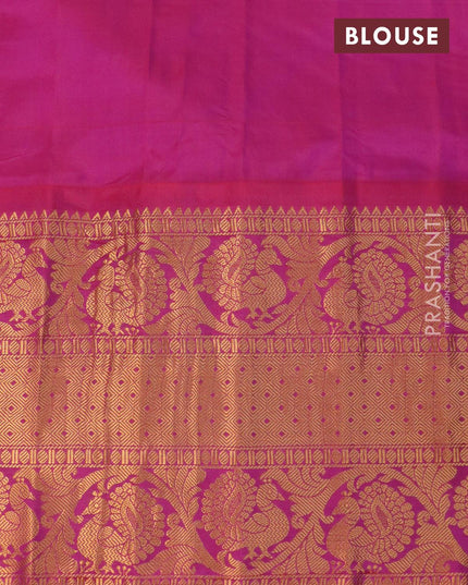 Pure gadwal silk saree blue and pink with peacock design zari woven buttas and temple design long annam zari woven border - {{ collection.title }} by Prashanti Sarees